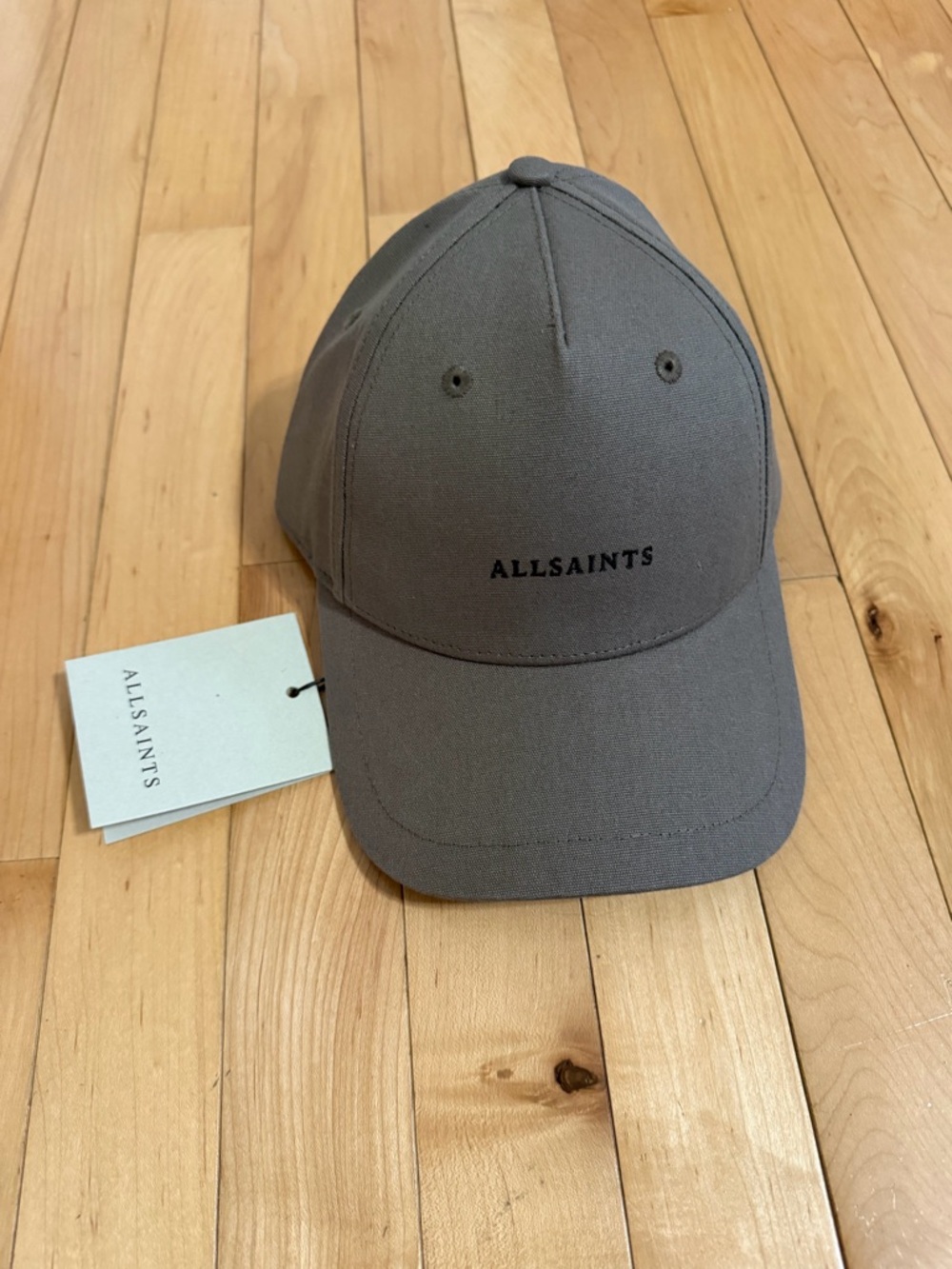 New AllSaints Taupe Logo Embroidered Monogram Baseball Cap Hat - Picture 7 of 9